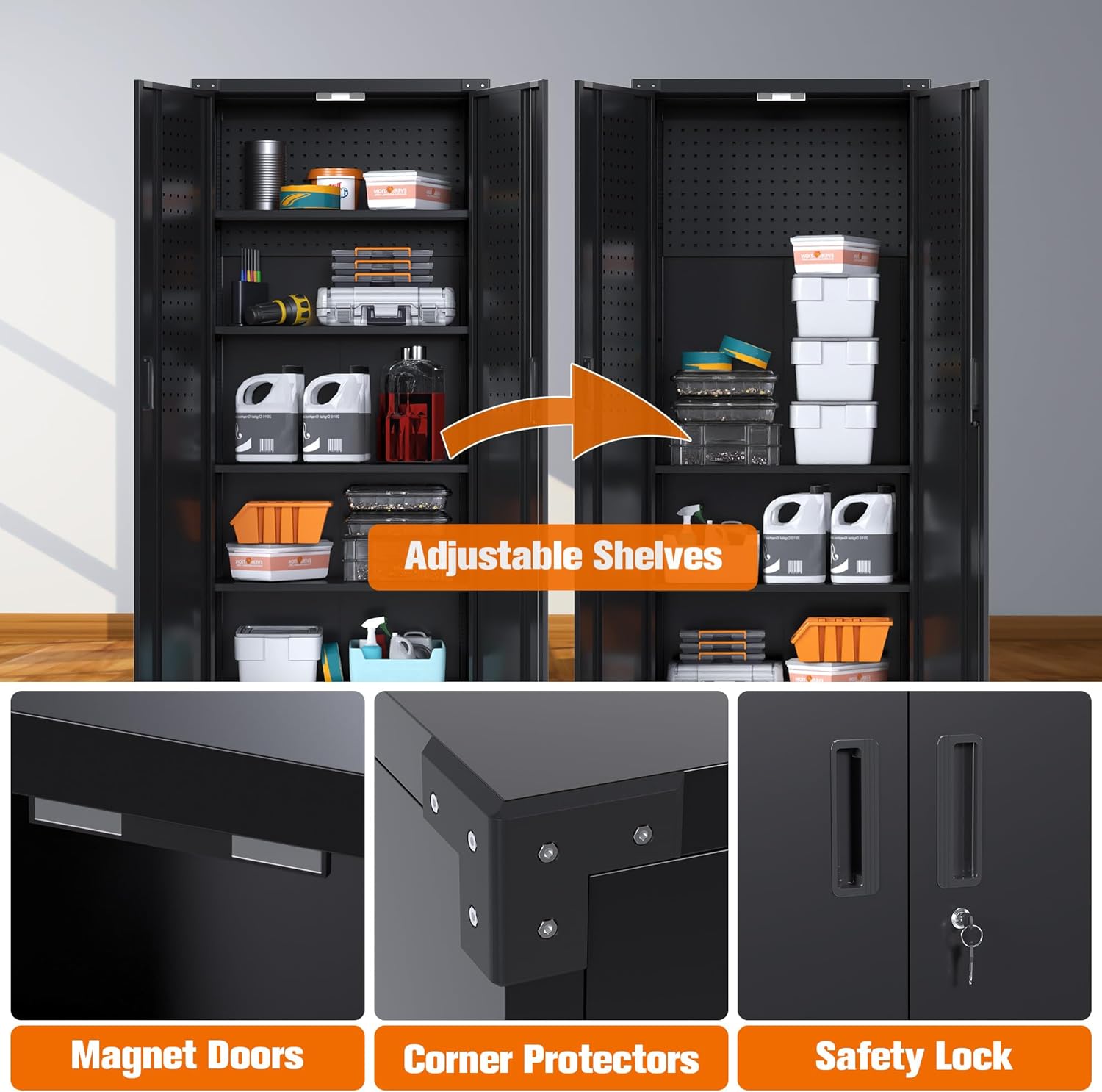 Aobabo Metal Storage Cabinet with Wheels, Mobile Metal Garage Cabinet with 1 Drawer and 2 Locking Doors, Small Rolling Tool Storage Cabinet, Assembly Required, Black/Gray Aobabo Metal Storage Cabinet with Wheels, Mobile Metal Garage Cabinet with 1 Drawer and 2 Locking Doors, Small Rolling Tool Storage Cabinet, Assembly Required, Black/Gray