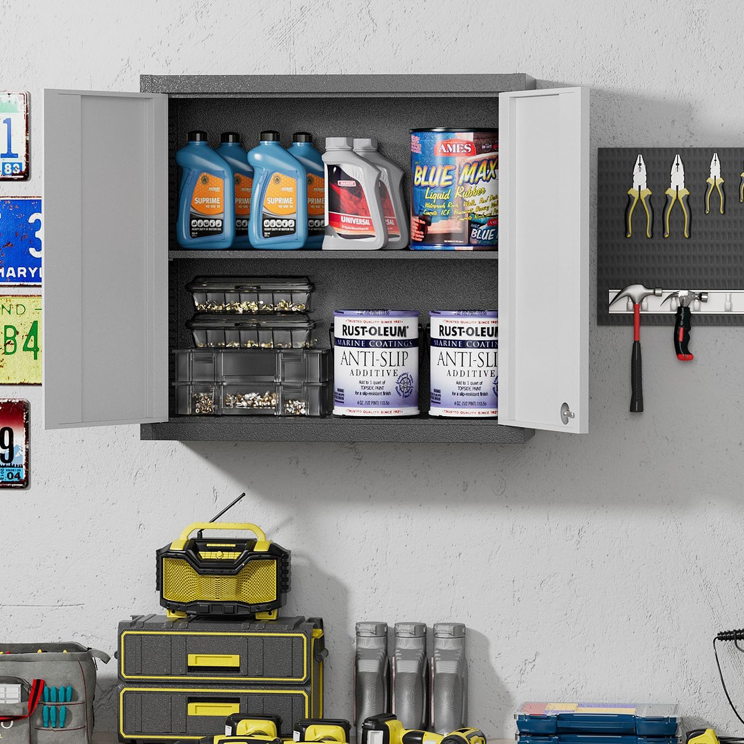 GangMei Metal Wall Storage Cabinet, Lockable Steel Garage Cabinets with 2 Doors and 1 Adjustable Shelf for Home Office Garage Basement Pantry School and Workshop GangMei Metal Wall Storage Cabinet, Lockable Steel Garage Cabinets with 2 Doors and 1 Adjustable Shelf for Home Office Garage Basement Pantry School and Workshop