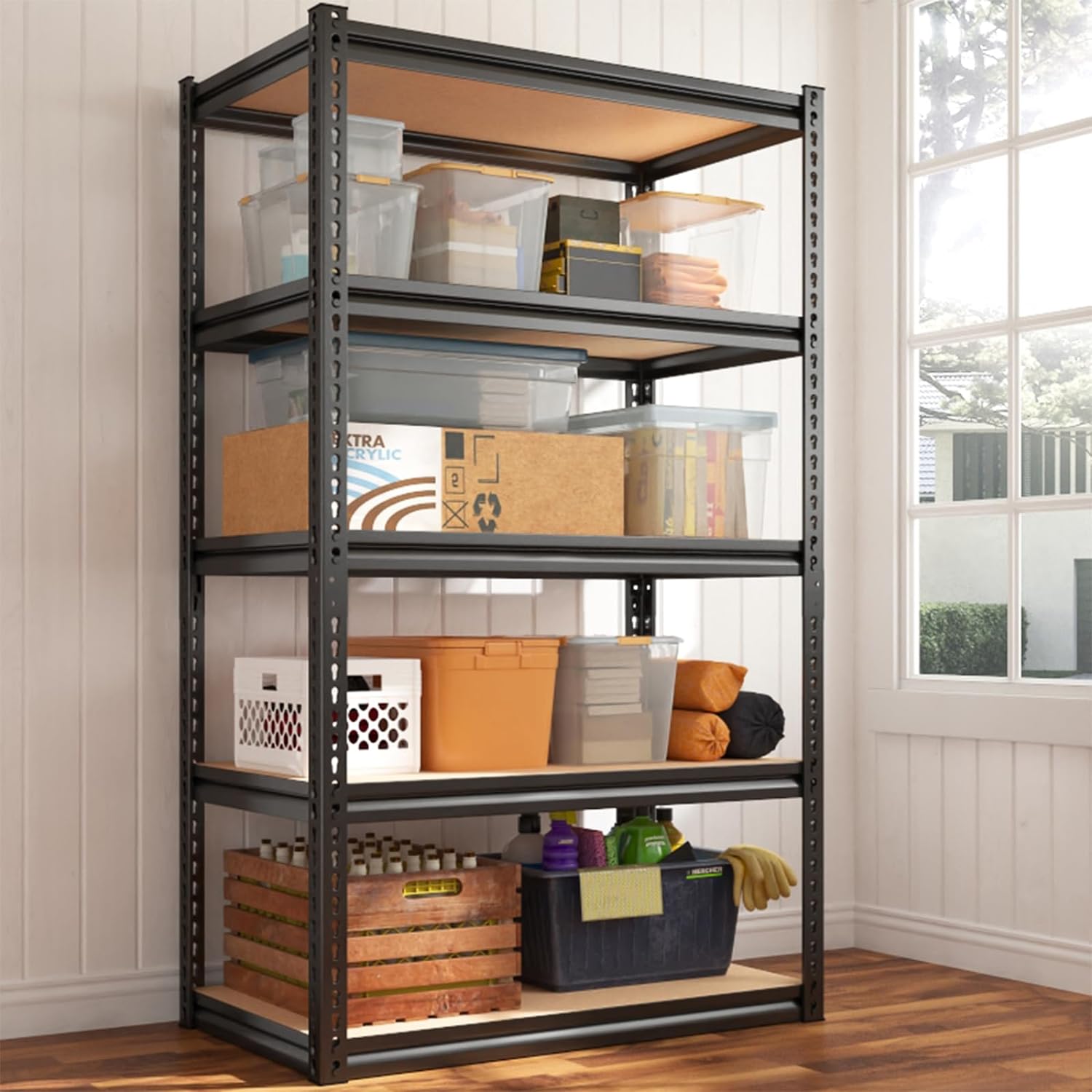 REIBII 72 H Garage Shelving Heavy Duty Storage Shelves 2000LBS Adjustable 5 Tier Metal Storage Shelving for Garage Storage Shelving Unit for Warehouse Pantry Basement, 72H x 35.5W x 15.8D Black REIBII 72 H Garage Shelving Heavy Duty Storage Shelves 2000LBS Adjustable 5 Tier Metal Storage Shelving for Garage Storage Shelving Unit for Warehouse Pantry Basement, 72H x 35.5W x 15.8D Black