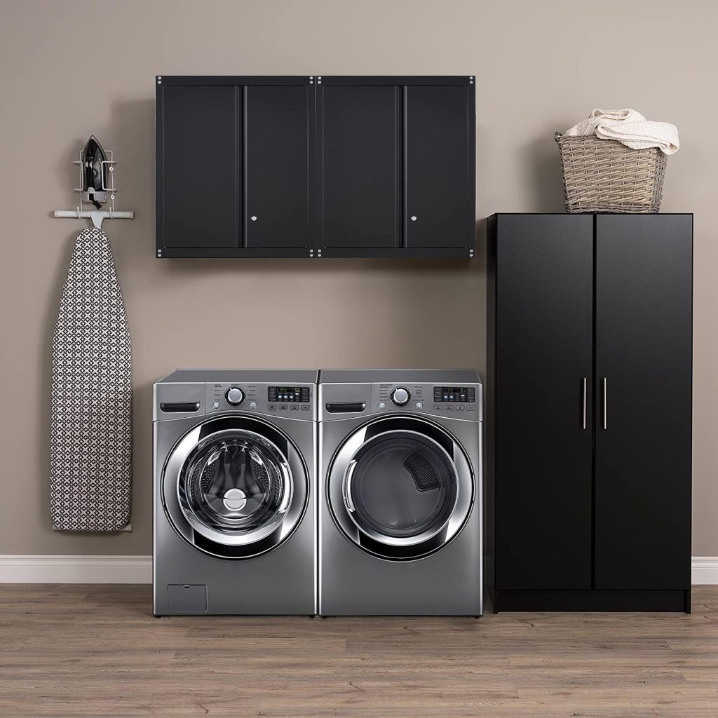 GREATMEET Metal Storage Cabinet with Lock and Doors,Steel Garage Wall Storage Cabinet,Garage Upper Cabinet,Wall Mounted Metal Cabinet for Garage, Black