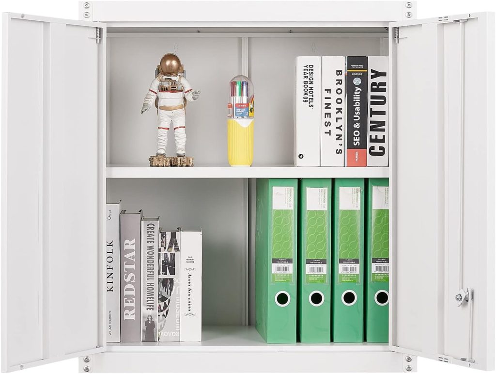 GREATMEET Metal Storage Cabinet with Lock and Doors,Steel Garage Wall Storage Cabinet,Garage Upper Cabinet,Wall Mounted Metal Cabinet for Garage, Black