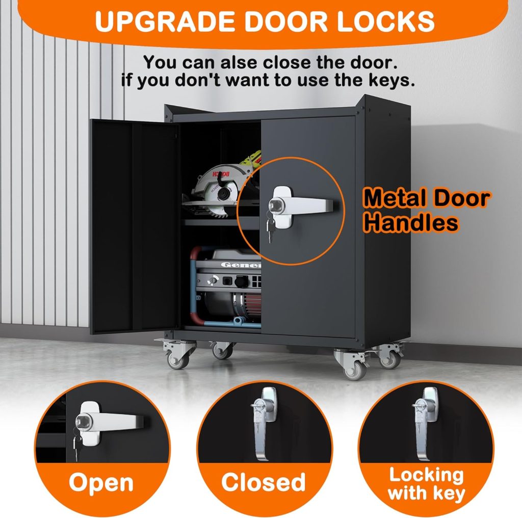 KILISTEELS Metal Storage Cabinet with Wheels,Garage Storage Cabinet Adjustable Shelves with Doors and Lock,Sturdy and Durable Heavy Duty Utility Storage Cabinet for Office/Kitchen/Pantry Organizer KILISTEELS Metal Storage Cabinet with Wheels,Garage Storage Cabinet Adjustable Shelves with Doors and Lock,Sturdy and Durable Heavy Duty Utility Storage Cabinet for Office/Kitchen/Pantry Organizer