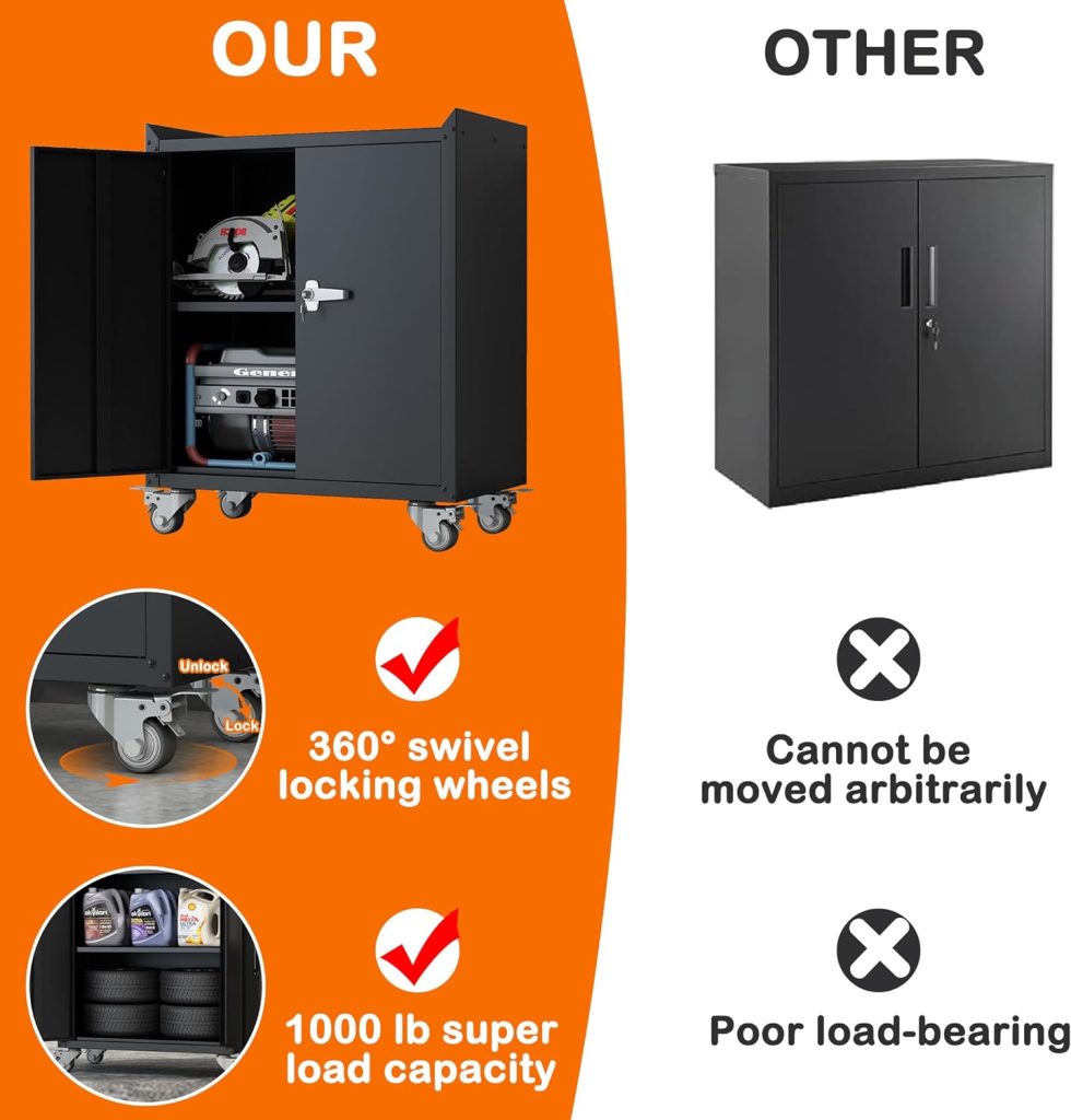 KILISTEELS Metal Storage Cabinet with Wheels,Garage Storage Cabinet Adjustable Shelves with Doors and Lock,Sturdy and Durable Heavy Duty Utility Storage Cabinet for Office/Kitchen/Pantry Organizer KILISTEELS Metal Storage Cabinet with Wheels,Garage Storage Cabinet Adjustable Shelves with Doors and Lock,Sturdy and Durable Heavy Duty Utility Storage Cabinet for Office/Kitchen/Pantry Organizer