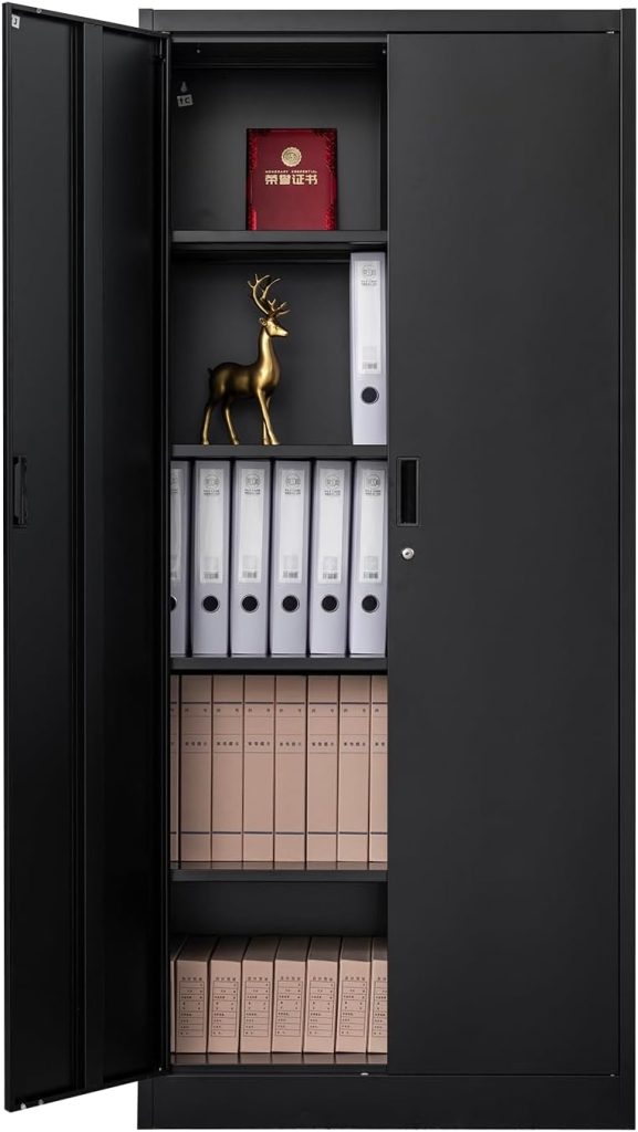 Metal Storage Cabinet, 36 Inch Black Metal Cabinets, Steel Cabinet with Locking Doors and Adjustable Shelves, 4 Keys Metal Garage Cabinet Suitable for Office, Garage, Warehouse and Home Use.…