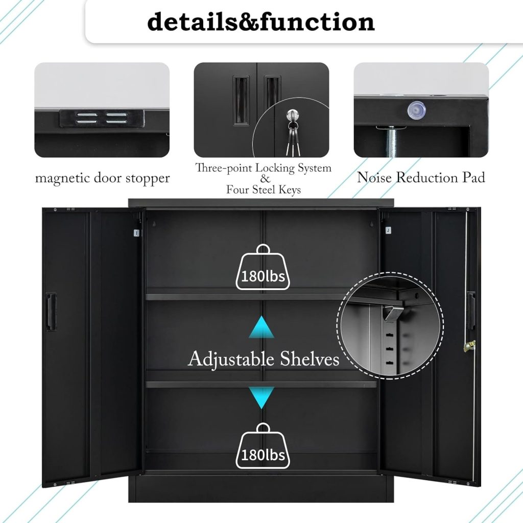 Metal Storage Cabinet, 36 Inch Black Metal Cabinets, Steel Cabinet with Locking Doors and Adjustable Shelves, 4 Keys Metal Garage Cabinet Suitable for Office, Garage, Warehouse and Home Use.…