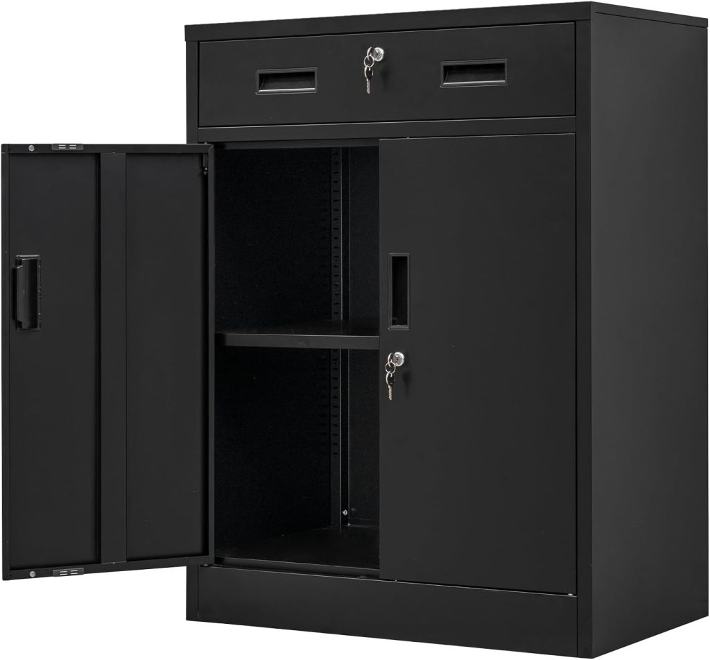 Metal Storage Cabinet, 36 Inch Black Metal Cabinets, Steel Cabinet with Locking Doors and Adjustable Shelves, 4 Keys Metal Garage Cabinet Suitable for Office, Garage, Warehouse and Home Use.…