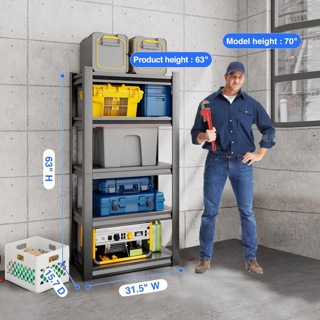 SFTORMAS 78 H Garage Shelving,5-Tier Heavy Duty Storage Shelves,Adjustable Metal Shelving,Heavy Duty Garage Storage Shelving,for Warehouse Basement Shelving Storage,18 D X 47.24 W X 78 H,Black SFTORMAS 78 H Garage Shelving,5-Tier Heavy Duty Storage Shelves,Adjustable Metal Shelving,Heavy Duty Garage Storage Shelving,for Warehouse Basement Shelving Storage,18 D X 47.24 W X 78 H,Black