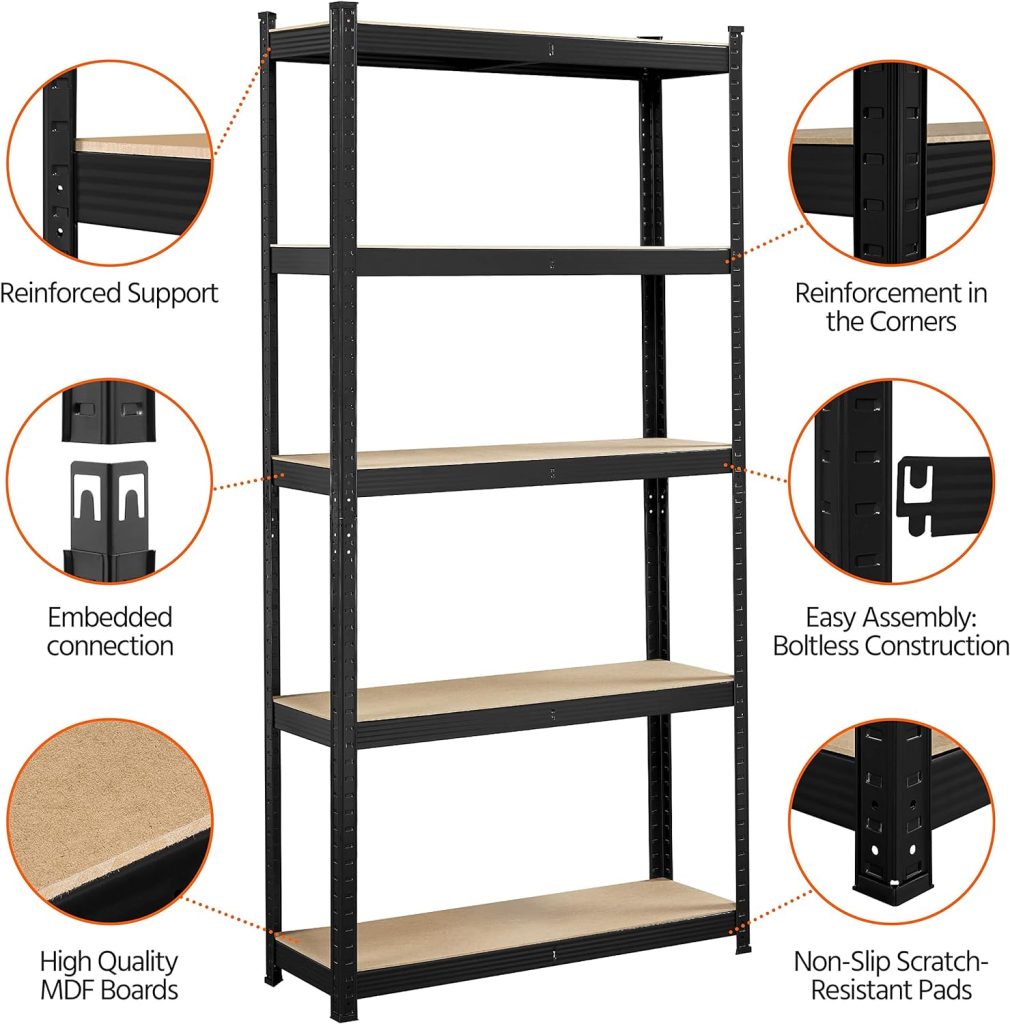 Topeakmart 2PCS Storage Shelves 5 Tier Adjustable Metal Shelving Unit Utility Shelves Garage Storage Racks for Warehouse Garage Pantry Kitchen- Black, 35.5 x 12 x 71 Inch Topeakmart 2PCS Storage Shelves 5 Tier Adjustable Metal Shelving Unit Utility Shelves Garage Storage Racks for Warehouse Garage Pantry Kitchen- Black, 35.5 x 12 x 71 Inch