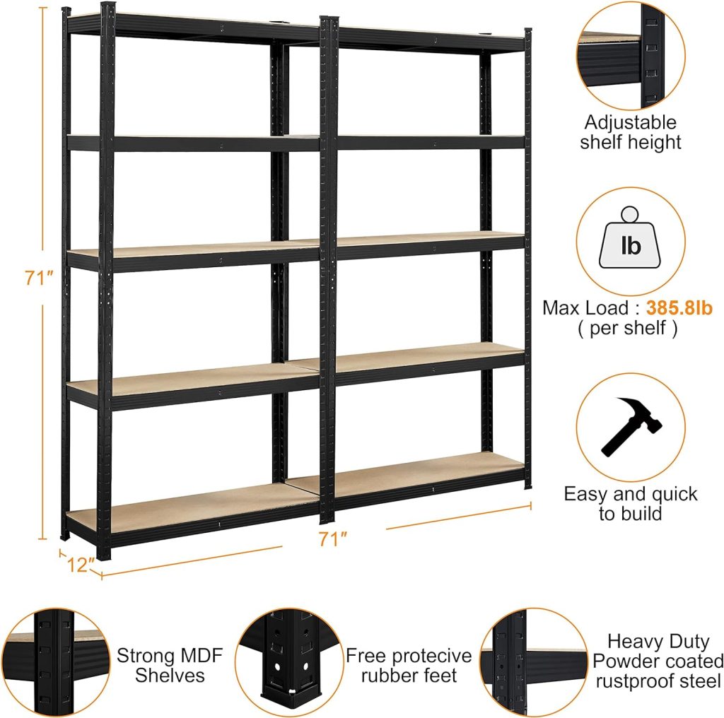 Topeakmart 2PCS Storage Shelves 5 Tier Adjustable Metal Shelving Unit Utility Shelves Garage Storage Racks for Warehouse Garage Pantry Kitchen- Black, 35.5 x 12 x 71 Inch Topeakmart 2PCS Storage Shelves 5 Tier Adjustable Metal Shelving Unit Utility Shelves Garage Storage Racks for Warehouse Garage Pantry Kitchen- Black, 35.5 x 12 x 71 Inch
