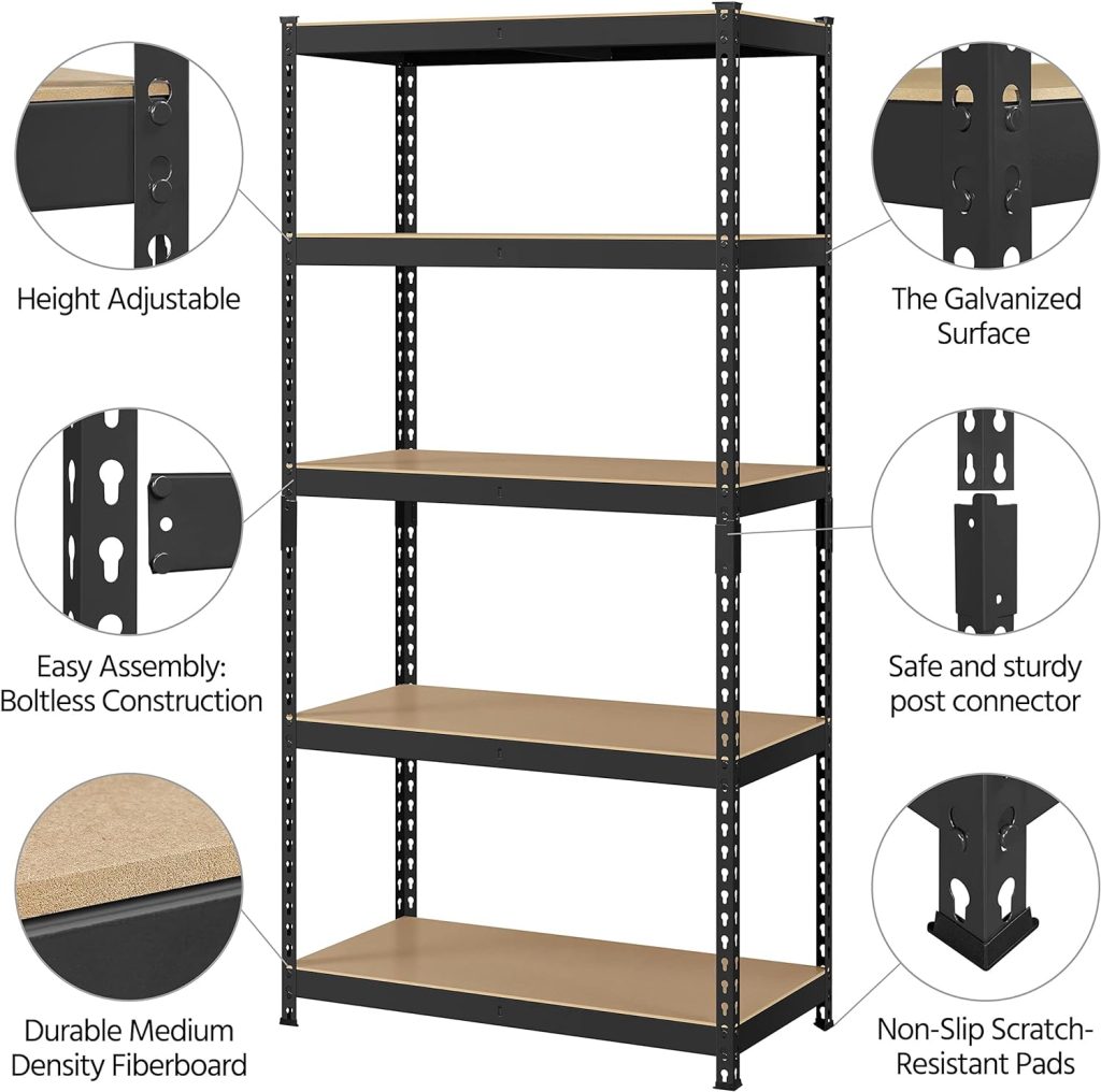 Topeakmart 5-Tier Utility Shelves, Metal Storage Shelves Garage Shelving Unit Adjustable Garage Storage Shelves Storage Racks Heavy Duty Shed Shelving- Black, 35.5 x 17.5 x 72 Inch : Tools Home Improvement Topeakmart 5-Tier Utility Shelves, Metal Storage Shelves Garage Shelving Unit Adjustable Garage Storage Shelves Storage Racks Heavy Duty Shed Shelving- Black, 35.5 x 17.5 x 72 Inch : Tools Home Improvement