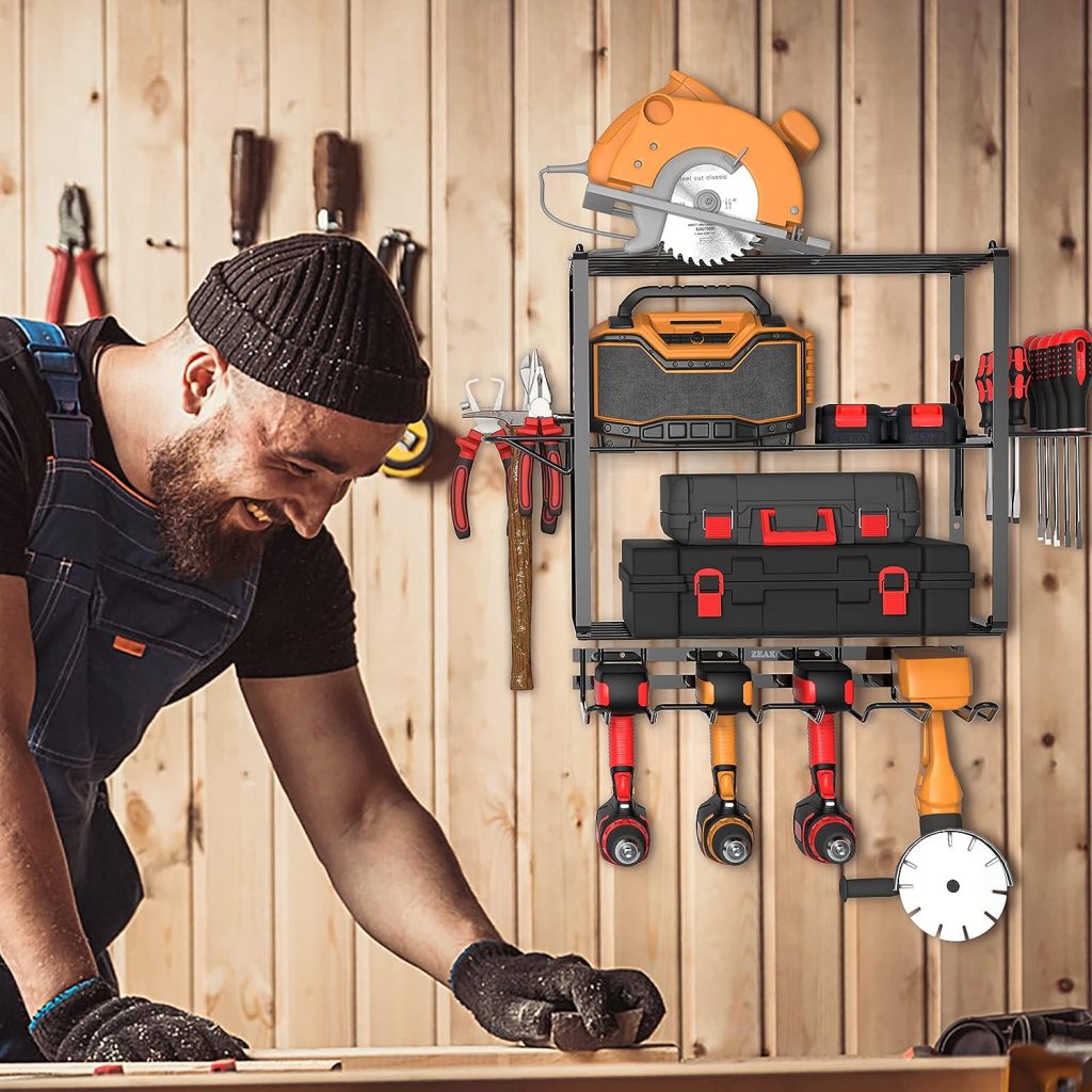 ZEAKOC Power Tool Organizer, 4 Layers Heavy Duty Drill Holder Wall Mount,Metal Hangers Utility Storage Shelves for Power Tools,Separate Rack Christmas Gift for Men Dad ZEAKOC Power Tool Organizer, 4 Layers Heavy Duty Drill Holder Wall Mount,Metal Hangers Utility Storage Shelves for Power Tools,Separate Rack Christmas Gift for Men Dad