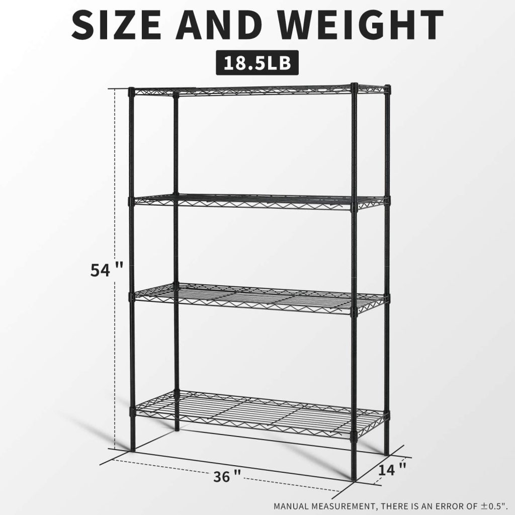 HCY 4-Tier Wire Shelving Unit Storage Shelves Shelf Organizer 54inx36inx14in Heavy Duty Metal Rack NSF Height Adjustable for Laundry Bathroom Kitchen Garage Pantry Organization(Black) : Home Kitchen HCY 4-Tier Wire Shelving Unit Storage Shelves Shelf Organizer 54inx36inx14in Heavy Duty Metal Rack NSF Height Adjustable for Laundry Bathroom Kitchen Garage Pantry Organization(Black) : Home Kitchen