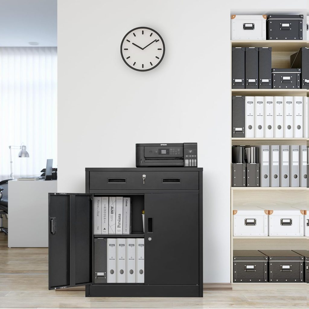 iDEKAI Metal Storage Cabinet with 2 Locking Doors and Adjustable Shelf, 36.2 H Steel Storage Cabinet with Drawer, Locking Storage Cabinet for Office, Garage, Home (Black) iDEKAI Metal Storage Cabinet with 2 Locking Doors and Adjustable Shelf, 36.2 H Steel Storage Cabinet with Drawer, Locking Storage Cabinet for Office, Garage, Home (Black)