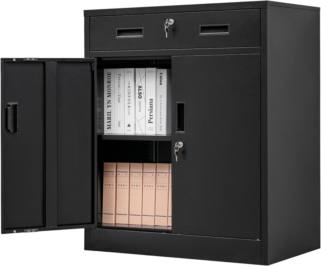 iDEKAI Metal Storage Cabinet with 2 Locking Doors and Adjustable Shelf, 36.2 H Steel Storage Cabinet with Drawer, Locking Storage Cabinet for Office, Garage, Home (Black) iDEKAI Metal Storage Cabinet with 2 Locking Doors and Adjustable Shelf, 36.2 H Steel Storage Cabinet with Drawer, Locking Storage Cabinet for Office, Garage, Home (Black)
