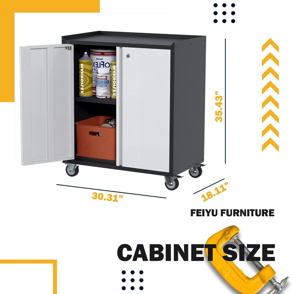 Metal Storage Cabinet with Wheels, Mobile Garage Cabinet with Locking Doors and One Adjustable Shelf, Lockable Storage Cabinet for Utility Room, Home, Office : Tools Home Improvement Metal Storage Cabinet with Wheels, Mobile Garage Cabinet with Locking Doors and One Adjustable Shelf, Lockable Storage Cabinet for Utility Room, Home, Office : Tools Home Improvement