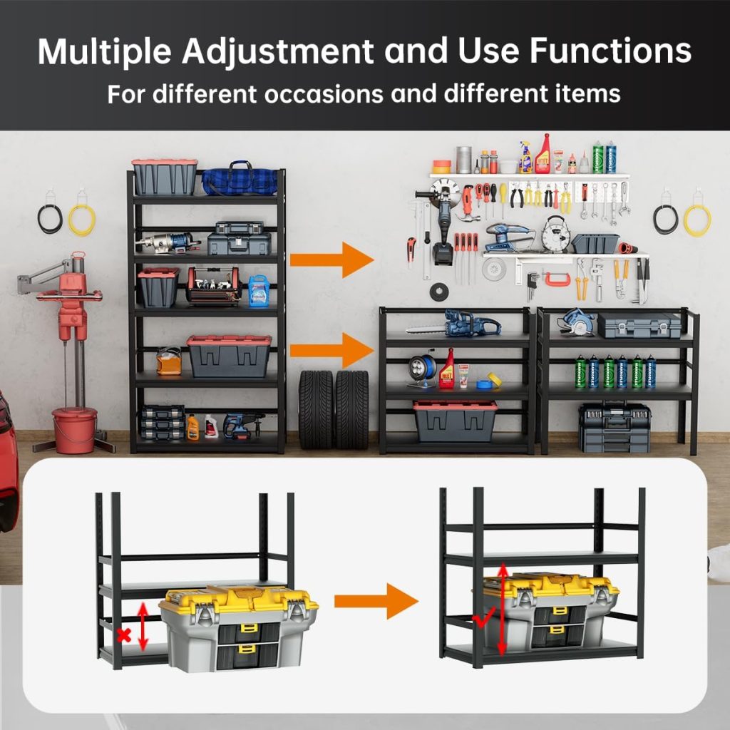 MOLYHOM Heavy Duty Garage Shelving, 5-Tier Industrial Garage Storage Shelves Racks, Adjustable Metal Storage Shelving Units, 72.1 H*47.3 W*17.7 D MOLYHOM Heavy Duty Garage Shelving, 5-Tier Industrial Garage Storage Shelves Racks, Adjustable Metal Storage Shelving Units, 72.1 H*47.3 W*17.7 D
