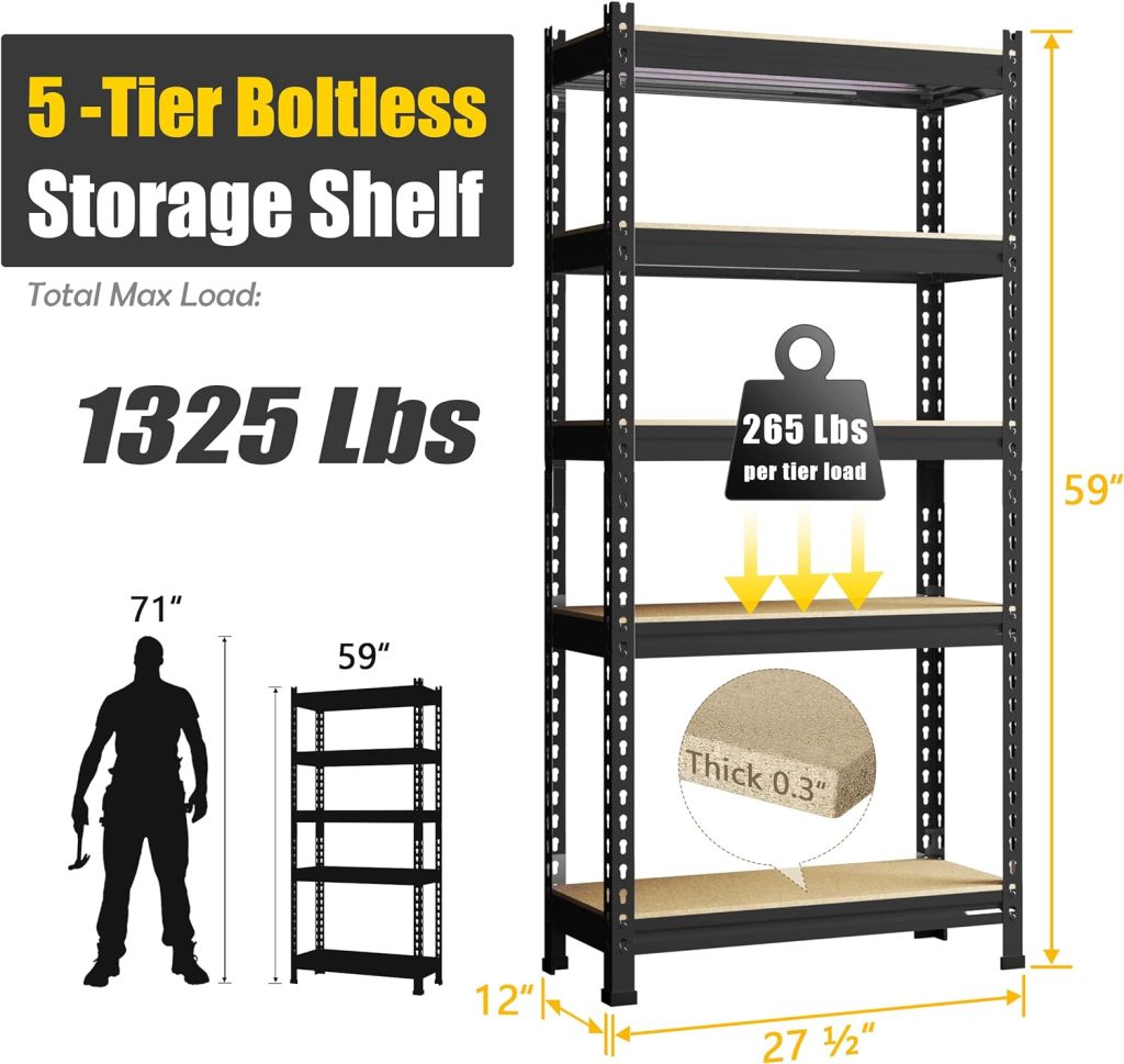 PrimeZone Storage Shelves 5 Tier Adjustable Garage Storage Shelving, Heavy Duty Metal Storage Utility Rack Shelf Unit for Warehouse Pantry Closet Kitchen, 28 x 12 x 59, Black PrimeZone Storage Shelves 5 Tier Adjustable Garage Storage Shelving, Heavy Duty Metal Storage Utility Rack Shelf Unit for Warehouse Pantry Closet Kitchen, 28 x 12 x 59, Black