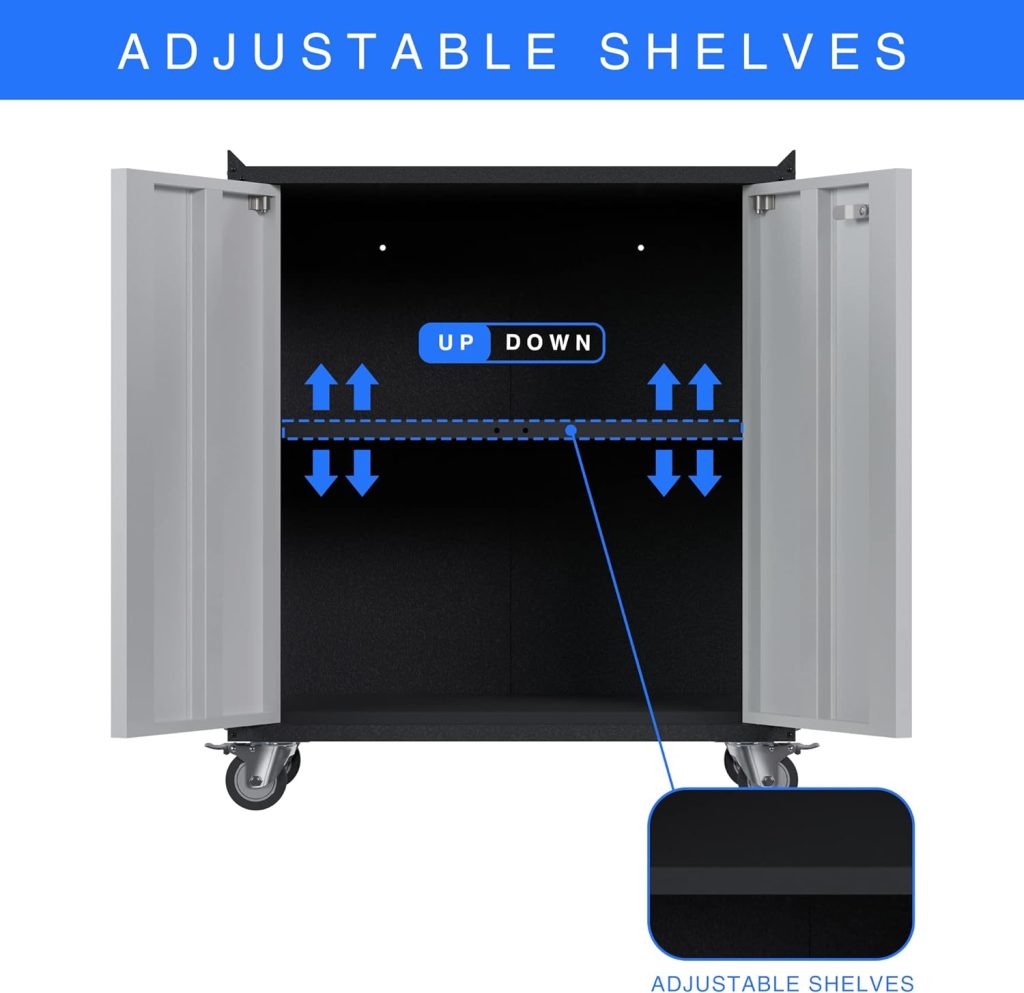 SUXXAN Metal Rolling Garage Cabinet with 2 Doors, Rolling Metal Storage Cabinet with One Adjustable Shelf for Garage Utility Room, Assembly Required SUXXAN Metal Rolling Garage Cabinet with 2 Doors, Rolling Metal Storage Cabinet with One Adjustable Shelf for Garage Utility Room, Assembly Required