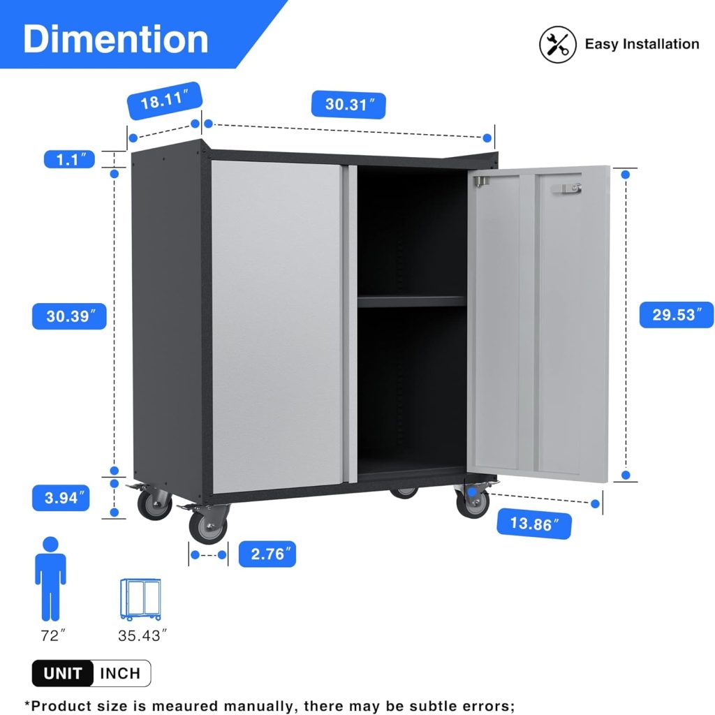 SUXXAN Metal Rolling Garage Cabinet with 2 Doors, Rolling Metal Storage Cabinet with One Adjustable Shelf for Garage Utility Room, Assembly Required SUXXAN Metal Rolling Garage Cabinet with 2 Doors, Rolling Metal Storage Cabinet with One Adjustable Shelf for Garage Utility Room, Assembly Required