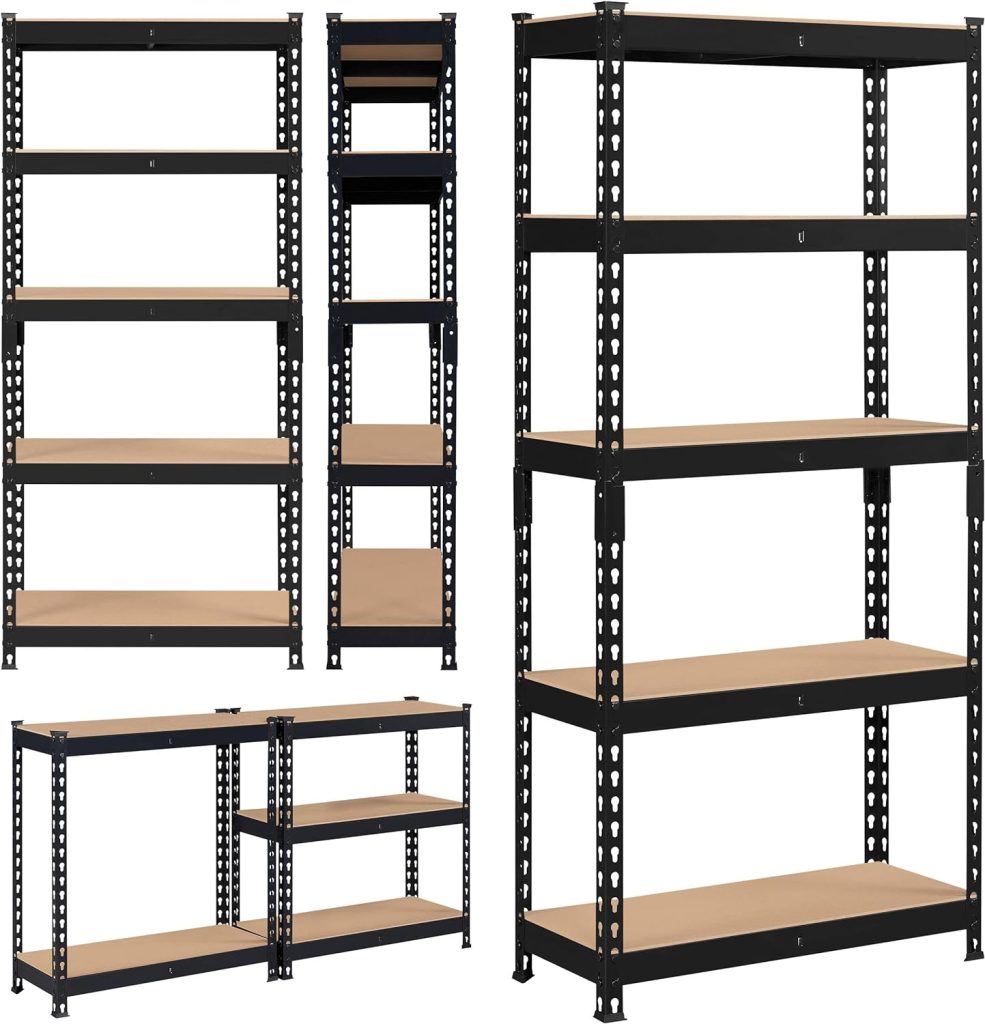 Topeakmart 4 PCS 5-Tier Utility Shelves, Metal Storage Shelves Garage Shelving Unit Adjustable Garage Storage Shelves Storage Racks Heavy Duty Shed Shelving-Black, 27.5 x 12 x 60 Inch Topeakmart 4 PCS 5-Tier Utility Shelves, Metal Storage Shelves Garage Shelving Unit Adjustable Garage Storage Shelves Storage Racks Heavy Duty Shed Shelving-Black, 27.5 x 12 x 60 Inch