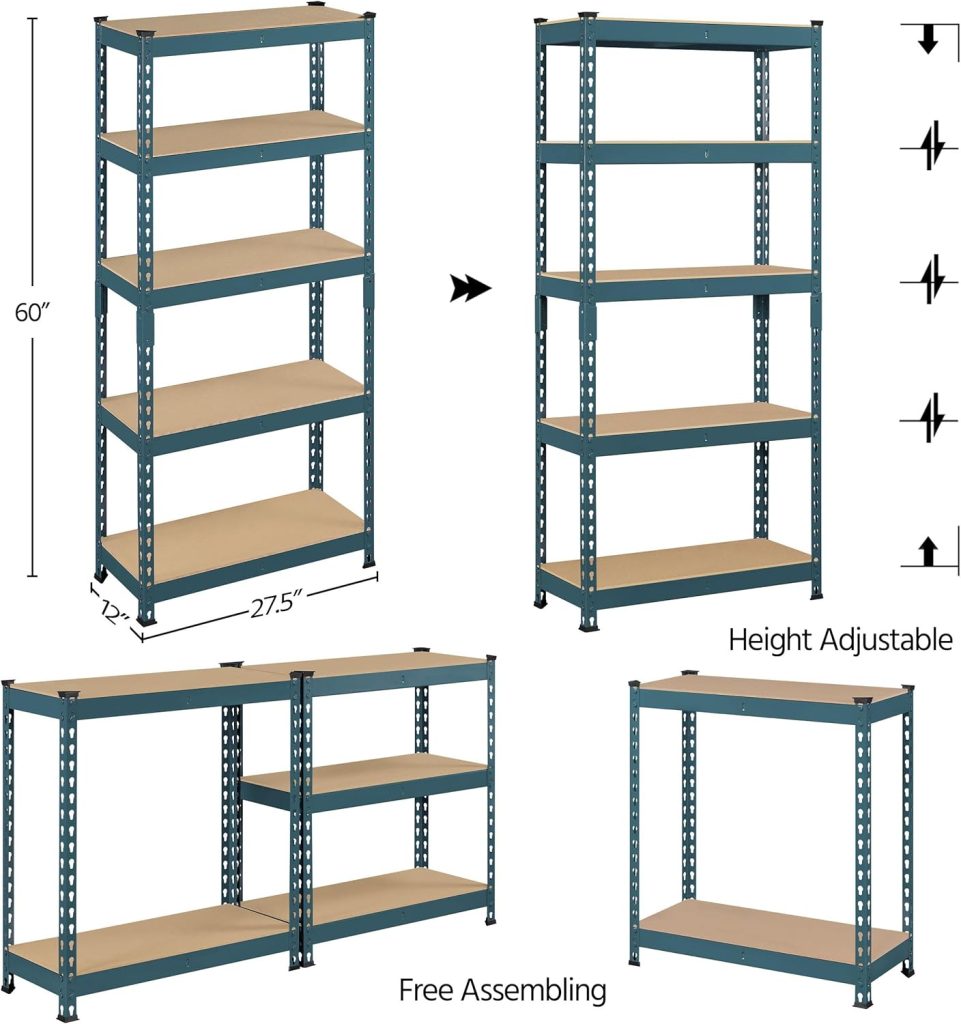 Topeakmart 4 PCS 5-Tier Utility Shelves, Metal Storage Shelves Garage Shelving Unit Adjustable Garage Storage Shelves Storage Racks Heavy Duty Shed Shelving-Black, 27.5 x 12 x 60 Inch Topeakmart 4 PCS 5-Tier Utility Shelves, Metal Storage Shelves Garage Shelving Unit Adjustable Garage Storage Shelves Storage Racks Heavy Duty Shed Shelving-Black, 27.5 x 12 x 60 Inch