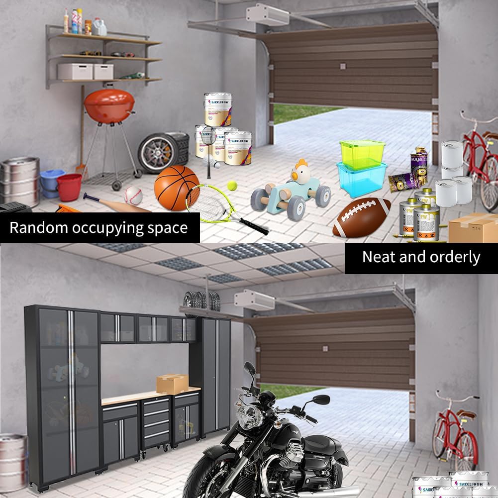 4utoHydra 9-Piece Workshop Cabinet Set in Grey with Workbench - Perfect for Organizing Tools - Included Steel Cabinets Drawers Shelving Rolling Chest - 130W 18D 76H Assembled Garage Shop Cabinets 4utoHydra 9-Piece Workshop Cabinet Set in Grey with Workbench - Perfect for Organizing Tools - Included Steel Cabinets Drawers Shelving Rolling Chest - 130W 18D 76H Assembled Garage Shop Cabinets