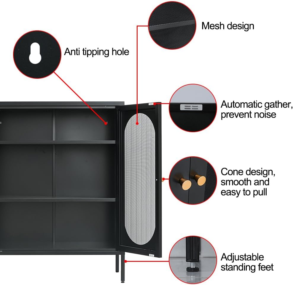 Fumedo 2 Mesh Door Metal Storage Cabinet for Bed Room,Living Room,Home,Hotel,Office,Garage,Kitchen,3-Tier,2 Removable Shelves. (Black) Fumedo 2 Mesh Door Metal Storage Cabinet for Bed Room,Living Room,Home,Hotel,Office,Garage,Kitchen,3-Tier,2 Removable Shelves. (Black)