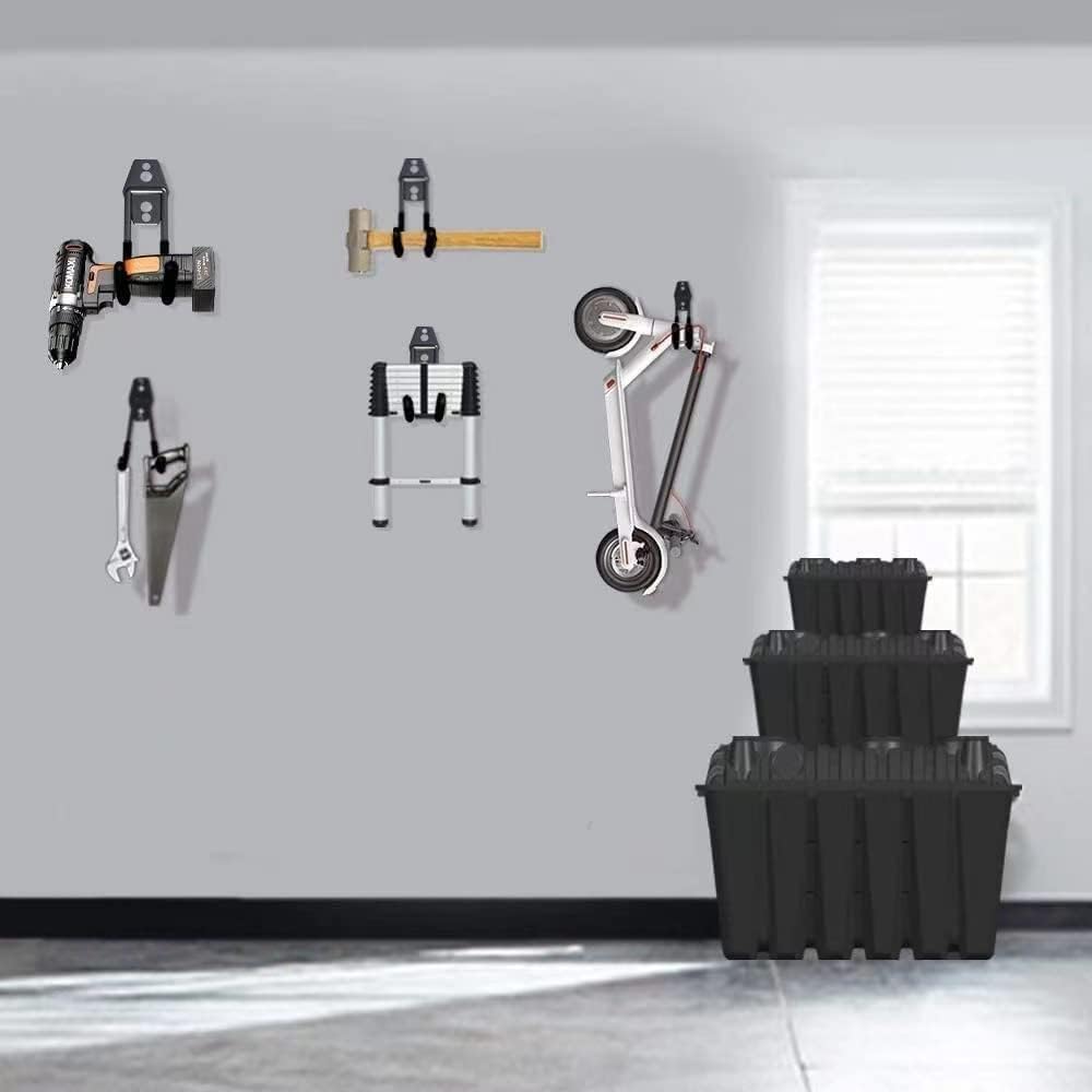 Garage Hooks, 12 Pack Wall Storage Hooks with 2 Extension Cord Storage Straps, Heavy Duty Tool Hangers for Utility Organizer, Wall Mount Holders for Garden Lawn Tools, Ladders, Bike (Orange)