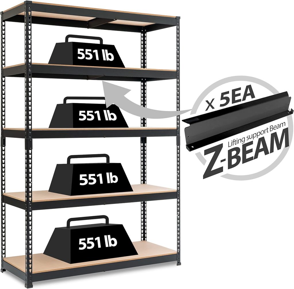 HOMEDANT Z-beam 5 Tier Laminated Heavy Duty Garage Storage Adjustable Wide Size Metal Shelving Unit Utility Rack Shelves Organization Multipurpose Shelf Shed Warehouse 47.7W x 18.2D x 71.3H 1Pack