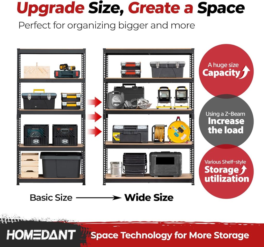 HOMEDANT Z-beam 5 Tier Laminated Heavy Duty Garage Storage Adjustable Wide Size Metal Shelving Unit Utility Rack Shelves Organization Multipurpose Shelf Shed Warehouse 47.7W x 18.2D x 71.3H 1Pack