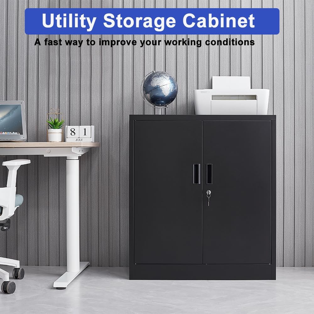 iCHENGGD Small Locking Cabinet,Metal Storage Cabinet with 2 Doors and 2 Shelves, 35.4 inch Counter Height Lockable Steel Storage Cabinet for Garage Home Office Warehouse (35.4 H) iCHENGGD Small Locking Cabinet,Metal Storage Cabinet with 2 Doors and 2 Shelves, 35.4 inch Counter Height Lockable Steel Storage Cabinet for Garage Home Office Warehouse (35.4 H)