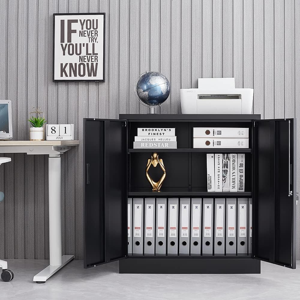 iCHENGGD Small Locking Cabinet,Metal Storage Cabinet with 2 Doors and 2 Shelves, 35.4 inch Counter Height Lockable Steel Storage Cabinet for Garage Home Office Warehouse (35.4 H) iCHENGGD Small Locking Cabinet,Metal Storage Cabinet with 2 Doors and 2 Shelves, 35.4 inch Counter Height Lockable Steel Storage Cabinet for Garage Home Office Warehouse (35.4 H)