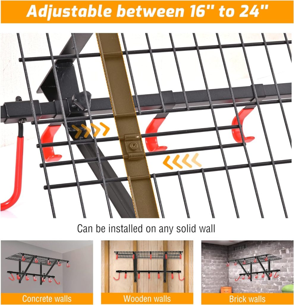 PLKOW Garage Wall Shelving Includes Bike Hooks, Sturdy Adjustable Garage Shelving Wall Mount Garage/Organizer (Black, 2-Pack) PLKOW Garage Wall Shelving Includes Bike Hooks, Sturdy Adjustable Garage Shelving Wall Mount Garage/Organizer (Black, 2-Pack)