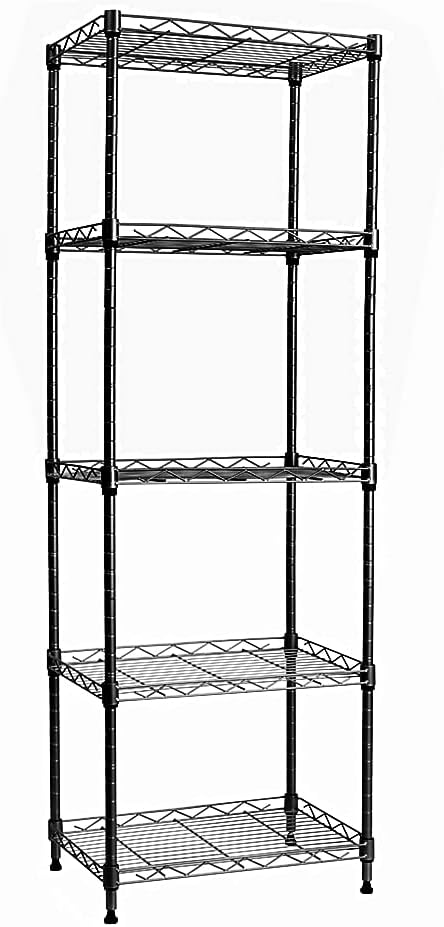REGILLER 5-Wire Shelving Metal Storage Rack Adjustable Shelves, Standing Storage Shelf Units for Laundry Bathroom Kitchen Pantry Closet(Black, 16.6L x 11.8W x 53.5H)