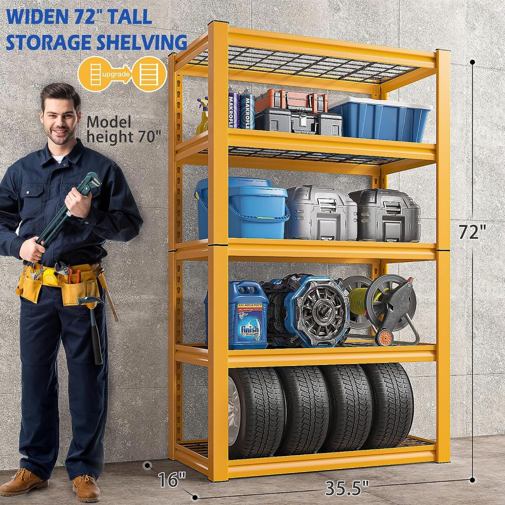 REIBII Garage Shelving Heavy Duty Loads 2000 LBS Garage Storage Shelves Heavy Duty Shelving 5 Tier Adjustable Metal Shelves for Storage Rack Industrial Shelving Utility Shelf,72 H X 35.5 W X 16 D REIBII Garage Shelving Heavy Duty Loads 2000 LBS Garage Storage Shelves Heavy Duty Shelving 5 Tier Adjustable Metal Shelves for Storage Rack Industrial Shelving Utility Shelf,72 H X 35.5 W X 16 D