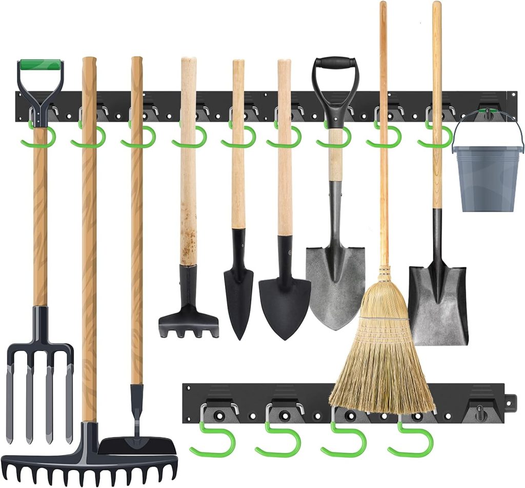 SWANLAKE Plastic 64 Inch Adjustable Storage System, Wall Mounted Hooks Tool Organizer,Garden Tool Hangers, Black SWANLAKE Plastic 64 Inch Adjustable Storage System, Wall Mounted Hooks Tool Organizer,Garden Tool Hangers, Black
