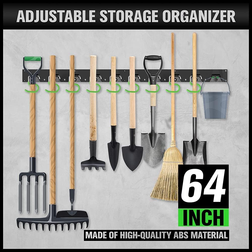 SWANLAKE Plastic 64 Inch Adjustable Storage System, Wall Mounted Hooks Tool Organizer,Garden Tool Hangers, Black SWANLAKE Plastic 64 Inch Adjustable Storage System, Wall Mounted Hooks Tool Organizer,Garden Tool Hangers, Black