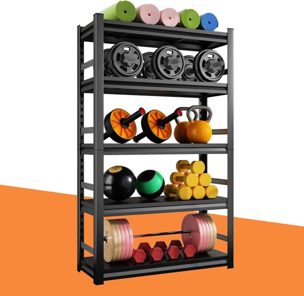 48W Garage Shelving Units and Storage,Sturdy Easy Assemble Heavy Duty Shelf,Steel Metal Shelves,Large Adjustable Garage Storage Rack,for Warehouse Industrial Basement Organizers 18D x 48W x 78H