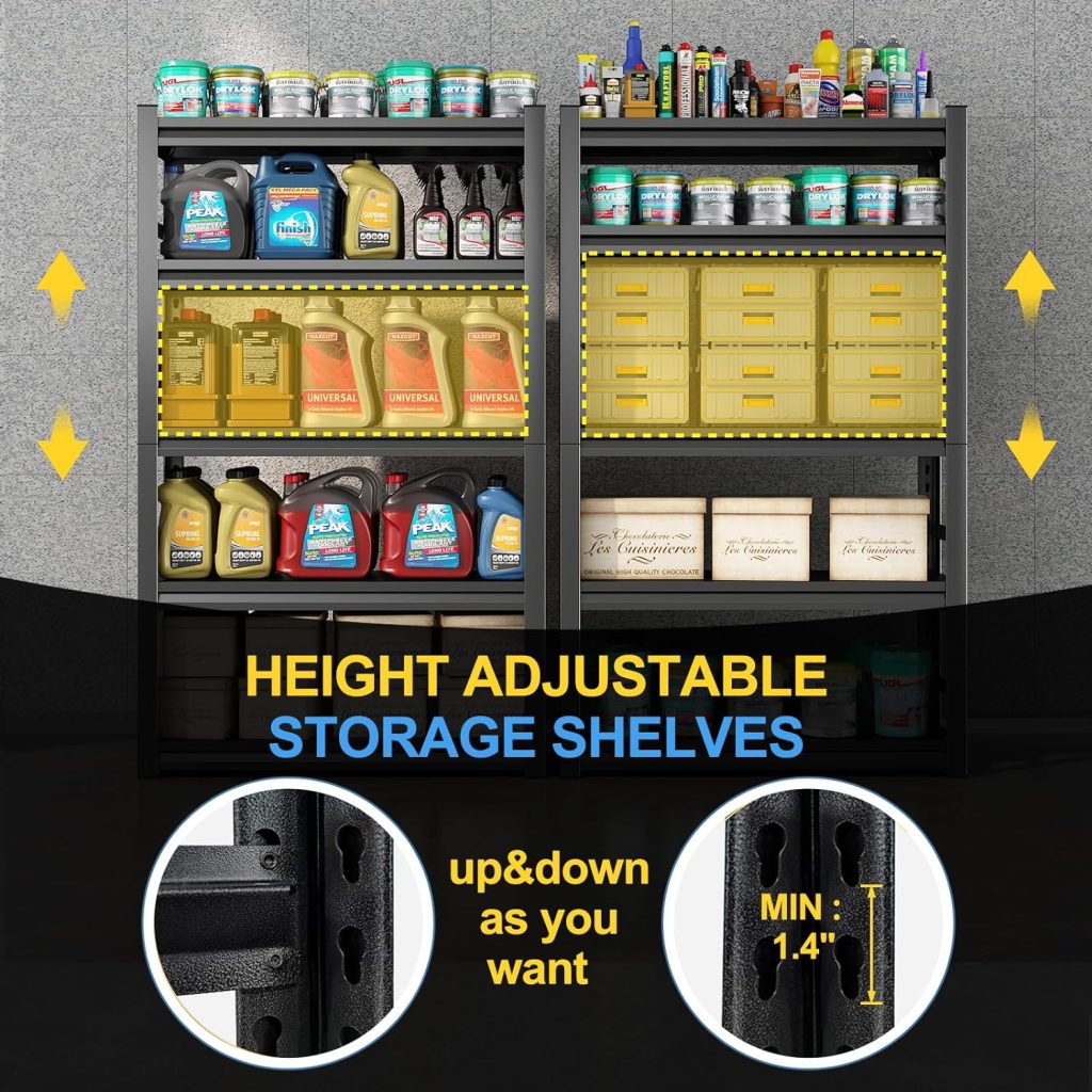 48W Garage Shelving Units and Storage,Sturdy Easy Assemble Heavy Duty Shelf,Steel Metal Shelves,Large Adjustable Garage Storage Rack,for Warehouse Industrial Basement Organizers 18D x 48W x 78H