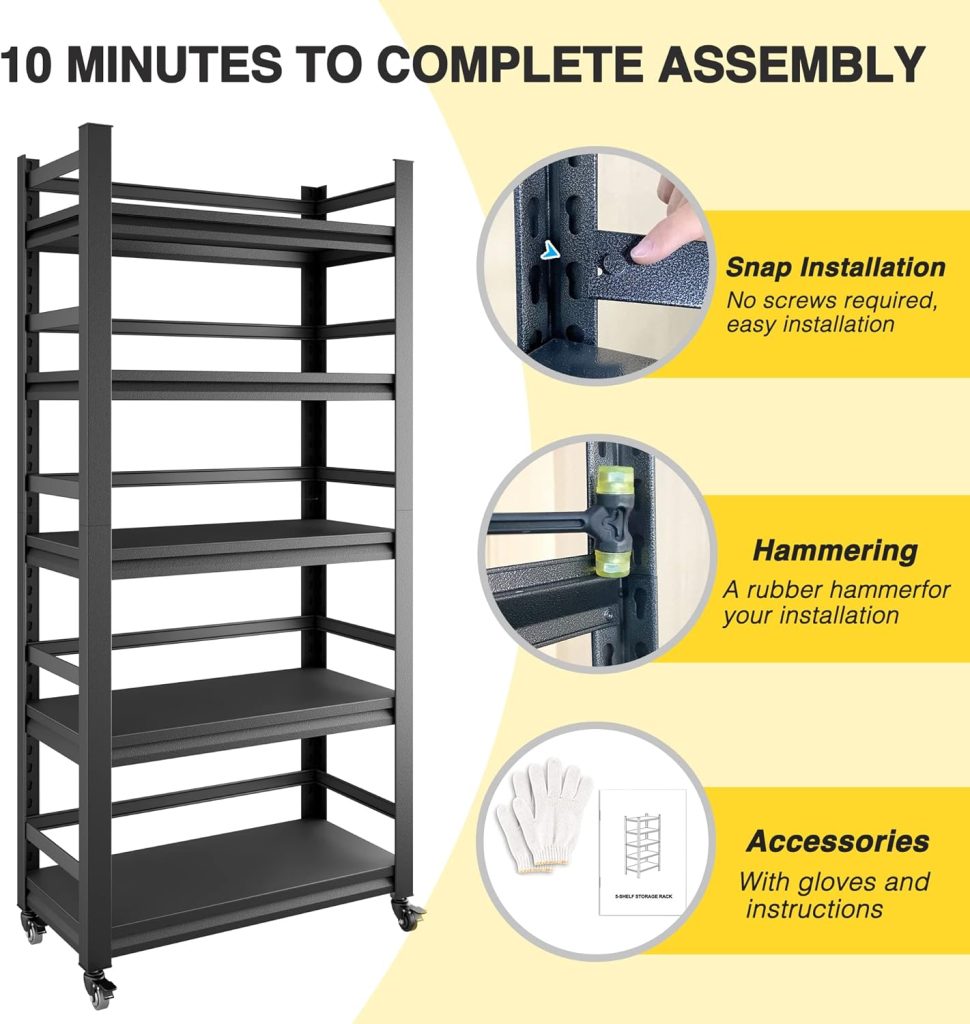 48W Garage Shelving Units and Storage,Sturdy Easy Assemble Heavy Duty Shelf,Steel Metal Shelves,Large Adjustable Garage Storage Rack,for Warehouse Industrial Basement Organizers 18D x 48W x 78H