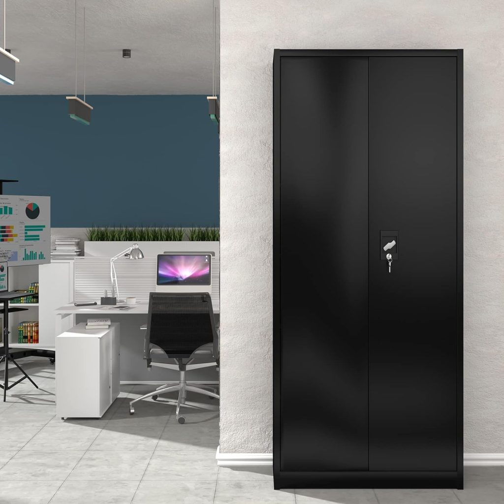 CENOVE Metal Storage Cabinet - Lockable Garage Cabinet with 4 Adjustable Shelves | Garage Storage Cabinet for Office, Warehouse, School, Gym, Basement Black 71INCH