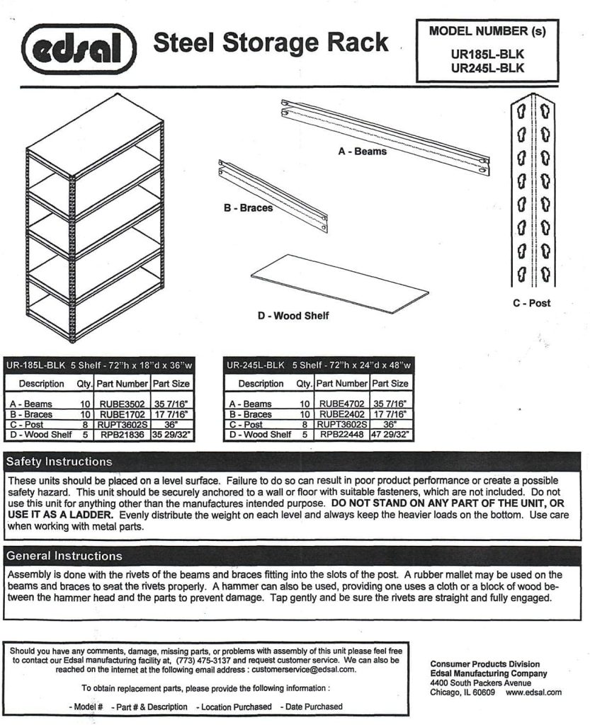 Edsal 48W x 24D x 72H 5-Shelf Steel Shelving, Black Edsal 48W x 24D x 72H 5-Shelf Steel Shelving, Black