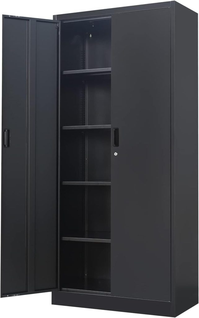 Metal Storage Cabinets with Locking Doors and Adjustable Shelves, Steel Storage Cabinet for Garage, Office, Classroom - Black