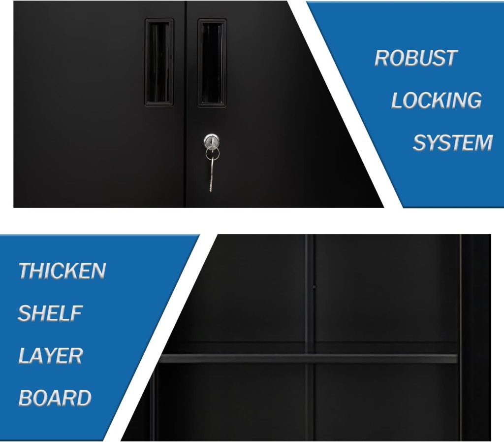 Metal Storage Cabinets with Locking Doors and Adjustable Shelves, Steel Storage Cabinet for Garage, Office, Classroom - Black