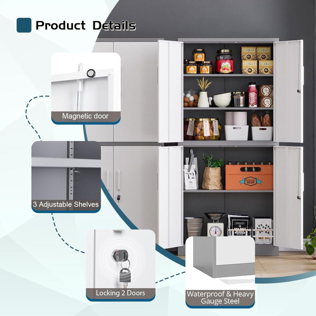 MIIIKO Metal Storage Cabinet with Locking Doors, Black Garage 5 Shelves, 18 Deep Locker for Garage, Industrial, Commercial, Workshop and Basement