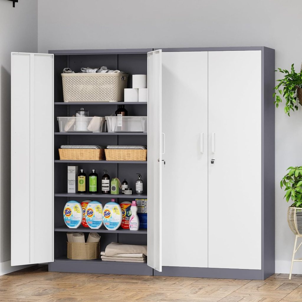 MIIIKO Metal Storage Cabinet with Locking Doors, Black Garage 5 Shelves, 18 Deep Locker for Garage, Industrial, Commercial, Workshop and Basement