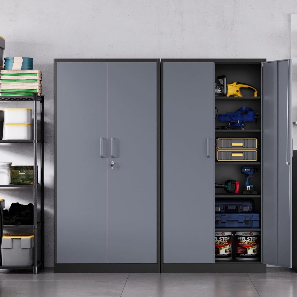 MIIIKO Metal Storage Cabinet with Locking Doors, Black Garage 5 Shelves, 18 Deep Locker for Garage, Industrial, Commercial, Workshop and Basement
