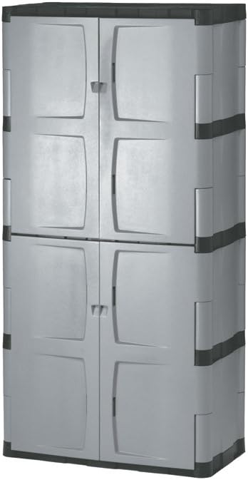 Rubbermaid Freestanding Storage Cabinet, Five Shelf with Double Doors, Lockable, Large, 690-Pound Capacity, Gray, For Garage/Outdoor, Garden Tools/Toys/Power Tools/Pool Accessories Rubbermaid Freestanding Storage Cabinet, Five Shelf with Double Doors, Lockable, Large, 690-Pound Capacity, Gray, For Garage/Outdoor, Garden Tools/Toys/Power Tools/Pool Accessories