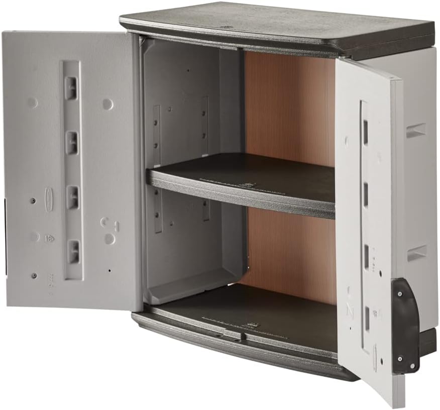 Rubbermaid Freestanding Storage Cabinet, Five Shelf with Double Doors, Lockable, Large, 690-Pound Capacity, Gray, For Garage/Outdoor, Garden Tools/Toys/Power Tools/Pool Accessories Rubbermaid Freestanding Storage Cabinet, Five Shelf with Double Doors, Lockable, Large, 690-Pound Capacity, Gray, For Garage/Outdoor, Garden Tools/Toys/Power Tools/Pool Accessories