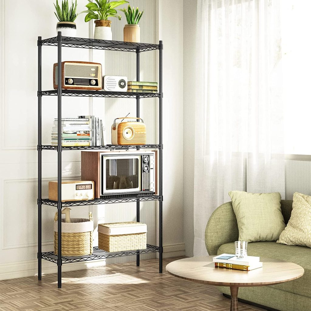 Simple Deluxe Heavy Duty 5-Shelf Shelving Unit 1250Lb Capacity, 29.92 D x 13.98 W x 62.99 H, 5 Tier, Black Simple Deluxe Heavy Duty 5-Shelf Shelving Unit 1250Lb Capacity, 29.92 D x 13.98 W x 62.99 H, 5 Tier, Black